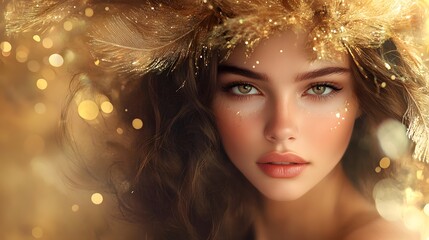 Fototapeta premium Golden Goddess: A Portrait of Enchanting Beauty