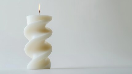a sculpted spiral wax candle, modern artistic decor, sleek white finish, isolated on white background