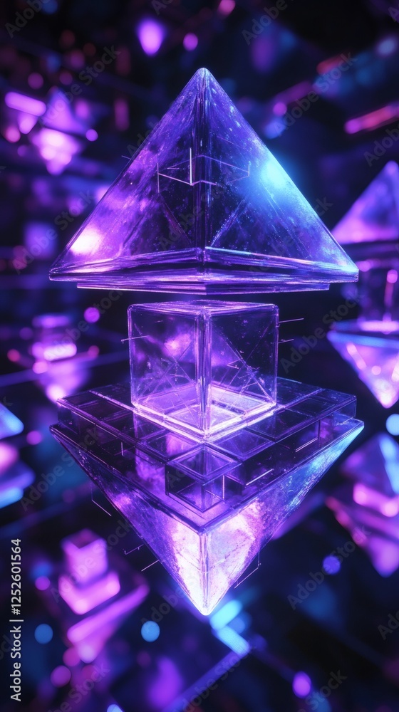 Fototapete abstract 3d render of purple blue geometric shapes stacked in layers with sharp edges the compositio