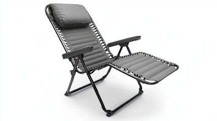 a reclining zero gravity camping chair, weightless comfort , adjustable angles, charcoal grey, isolated on white background