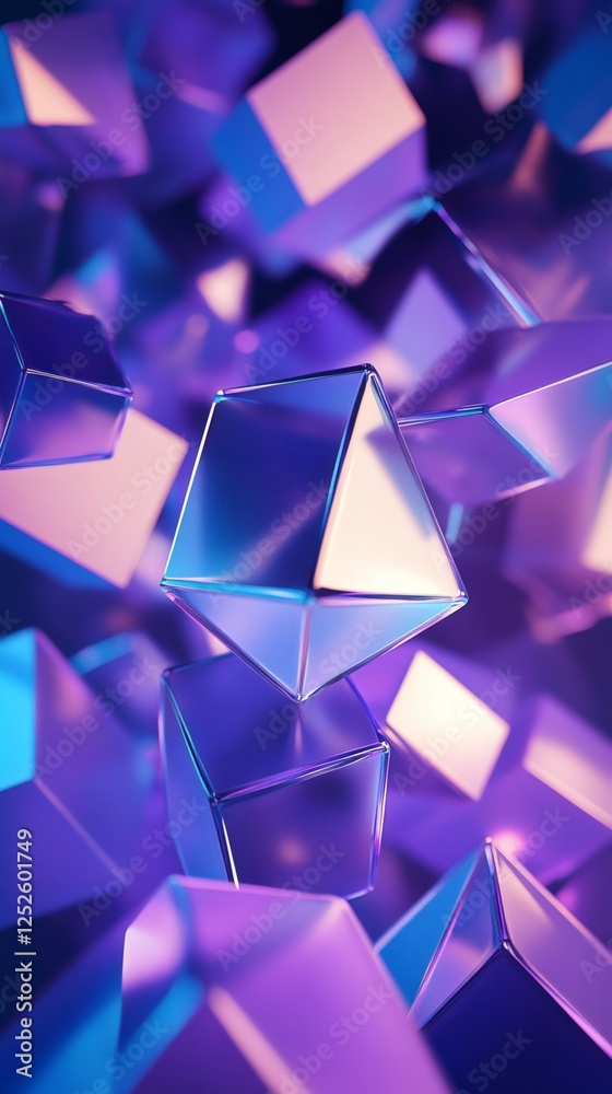 Fototapete abstract 3d render of purple blue geometric shapes stacked in layers with sharp edges the compositio