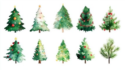 Watercolor Christmas trees, holiday decor, festive background, winter design