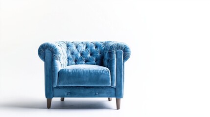 Fototapeta premium a luxury velvet armchair, elegant interior seating, soft deep blue, isolated on white background