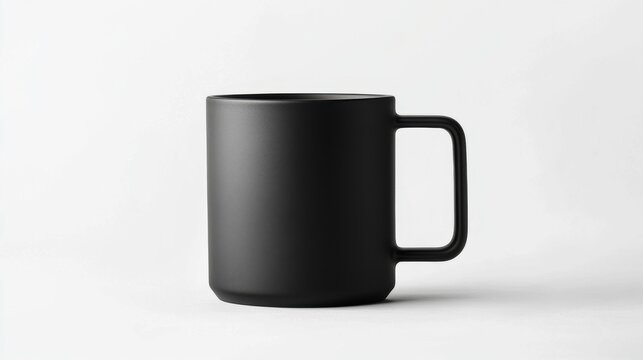 a matte black ceramic mug, modern minimalist , sleek and stylish, isolated on white background