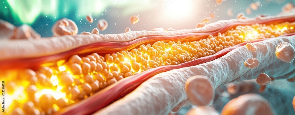 Poster detailed 3d representation of human blood vessel with interior elements and flow dynamics in scienti
