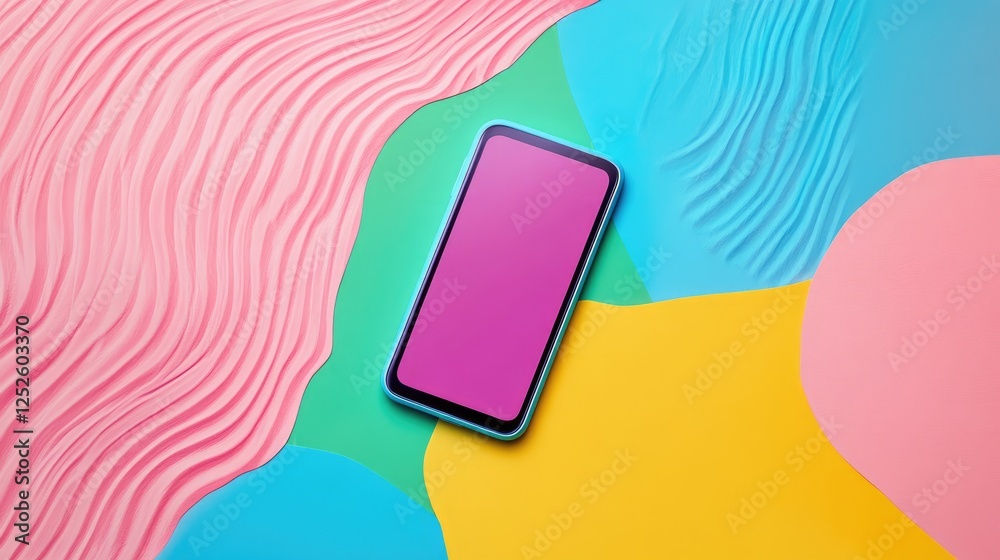 Poster a smartphone mockup with a vibrant multicolor background, showcasing the device in a trendy and arti