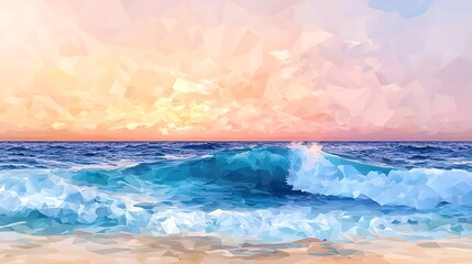 Obraz premium Ocean Wave Sunset Polygonal Art Abstract Landscape