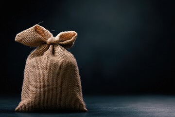 Burlap sack, tied, dark background, studio shot, financial concept (1)