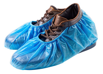 Disposable shoe covers on a transparent background.