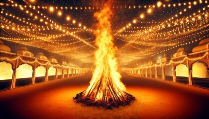 Holika Dahan bonfire illustration.