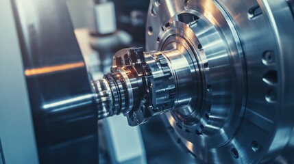 Fototapeta premium A detailed view of a machinist operating CNC machinery in a modern factory setting, CNC machining scene, Precision and high-tech style