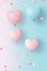 Pink and blue ballons in heart shape on pastel background, elegant design for greeting cards or invitations