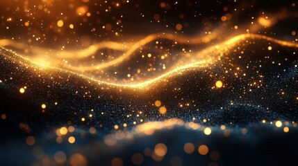 Obraz premium Golden Sparkling Particles Abstract Background