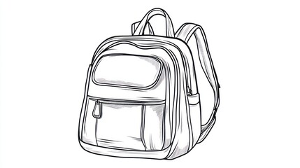Small backpack sketch, school supplies, white background, design