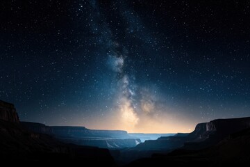 Nighttime stargazing over the grand canyon nature celestial viewpoint serene landscape