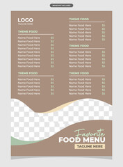 Elegant restaurant food menu template