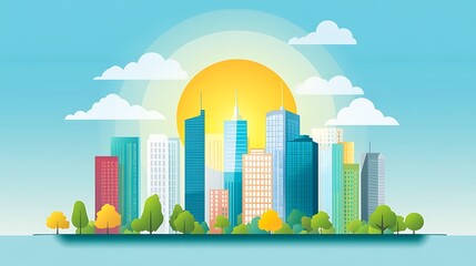 Vibrant City Skyline Under a Sunny Sky