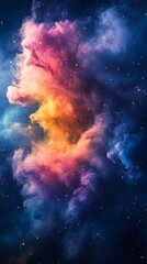 Fototapeta premium Abstract artwork featuring ten unique shades of dust smoke particles drifting through space forming a colorful nebula The particles create a stunning contrast against a deep blue expanse