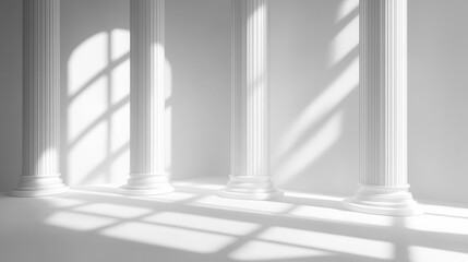 Obraz premium 3D rendering of Greek columns on a white background, with soft shadows and diffused light rays