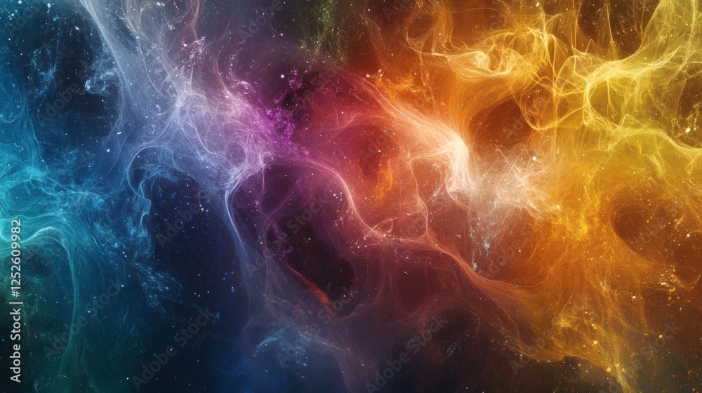 Fototapete abstract composition with ten separate colors of dust and smoke particles forming intricate weblike 