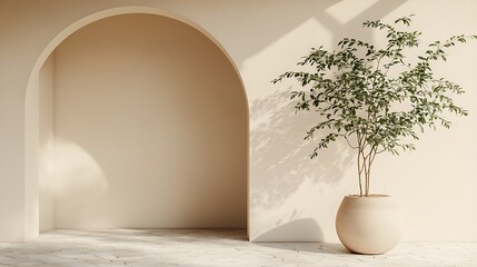 Minimalist Interior Design Featuring Plant And Archway
