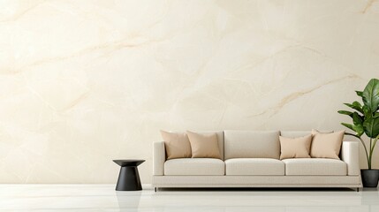Elegant Interior Design Featuring A Light-Colored Sofa Against A Textured Beige Wall