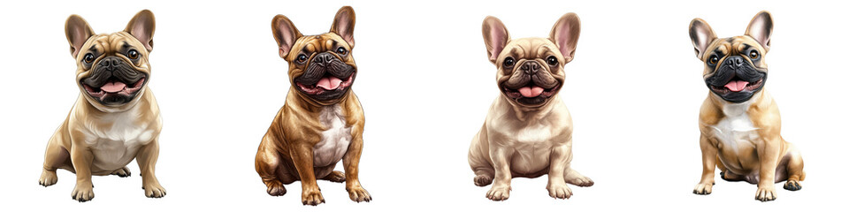Fototapeta premium French Bulldog Set – Sitting Dog Isolated on White