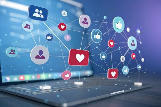 Social Media Engagement Network Displayed on Laptop