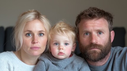 Family portrait, indoors, serious expressions. Possible use stock photo