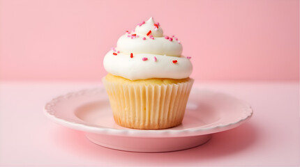 Delicious Vanilla Cupcake with Swirled Frosting and Pink Sprinkles