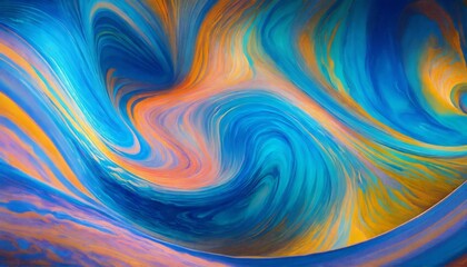 The image combines rich shades of blue, turquoise, and golden-orange, creating a sense of depth and movement. The swirling patterns resemble ocean currents.