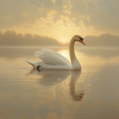 Fototapeta premium swan drifting soft lake ripples high resolution hd picture