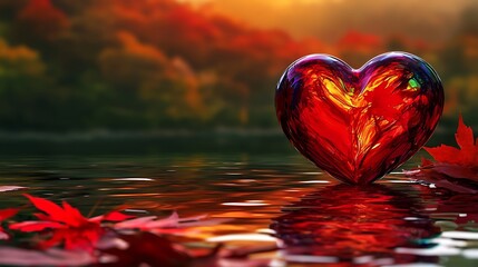 Glass Heart Reflecting in Autumn Water