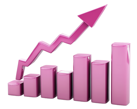 Isolated Pink Bar Graph with Growth Arrow