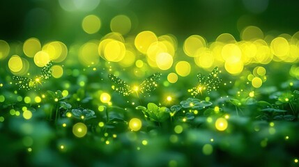 Obraz premium Glowing Butterflies In Green Plants At Night