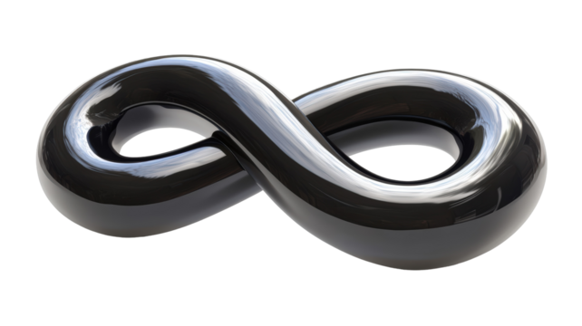 Isolated Black Infinity Symbol with Reflective Surface