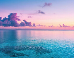 Fototapeta premium sea, sky, tropical paradise, maldives. pink sunset. pink, blue. landscape, horizon, background.