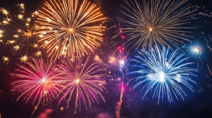 Fototapeta premium Spectacular Fireworks Display: A Night Sky Illuminated with Vibrant Colors