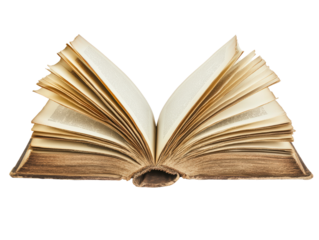 Isolated Aged Open Book with Intricate Text Pages