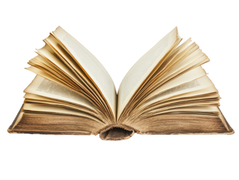 Isolated Aged Open Book with Intricate Text Pages