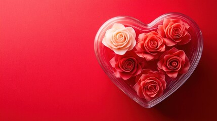 Heart-shaped box of roses on red background; Valentine's Day gift (2)