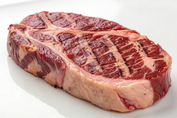 High-quality raw beef ribeye steak with char, seared, steak, meat quality, charred