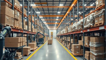 Fototapeta premium High-tech robotic arms sorting packages in a modern warehouse facility, robots, artificial intelligence