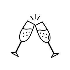 Minimalist two clinking champagne glasses icon with simple clean lines on a white background