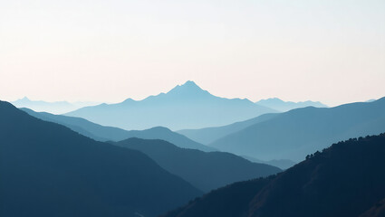 Obraz premium Distant Mountain Range, Minimalist Landscape (16:9)