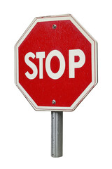 Isolated Red and White STOP Sign on Metal Post