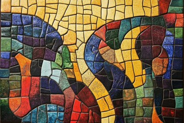 Obraz premium Abstract mosaic artwork featuring vibrant colors and geometric shapes