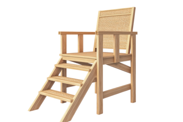 Isolated Wooden Lifeguard Chair with Ladder