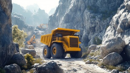 Mining truck hauling ore in mountain quarry