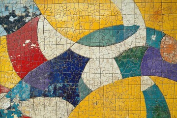 Obraz premium Colorful puzzle mosaic art with fractured and aged surface